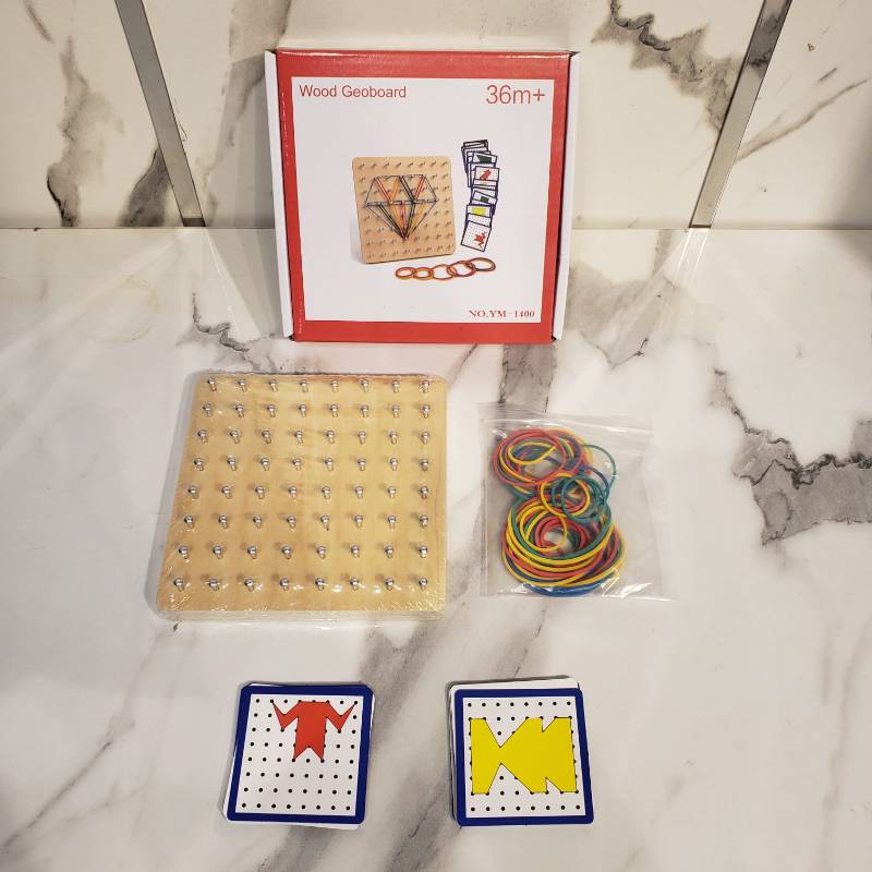 (YM-1400) Wooden Geoboard with rubber bands