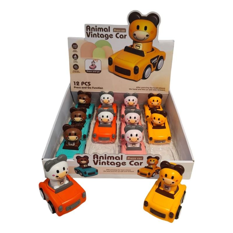 (MC01-12) Animal Vintage Car Press and Go 12Pcs/Bo