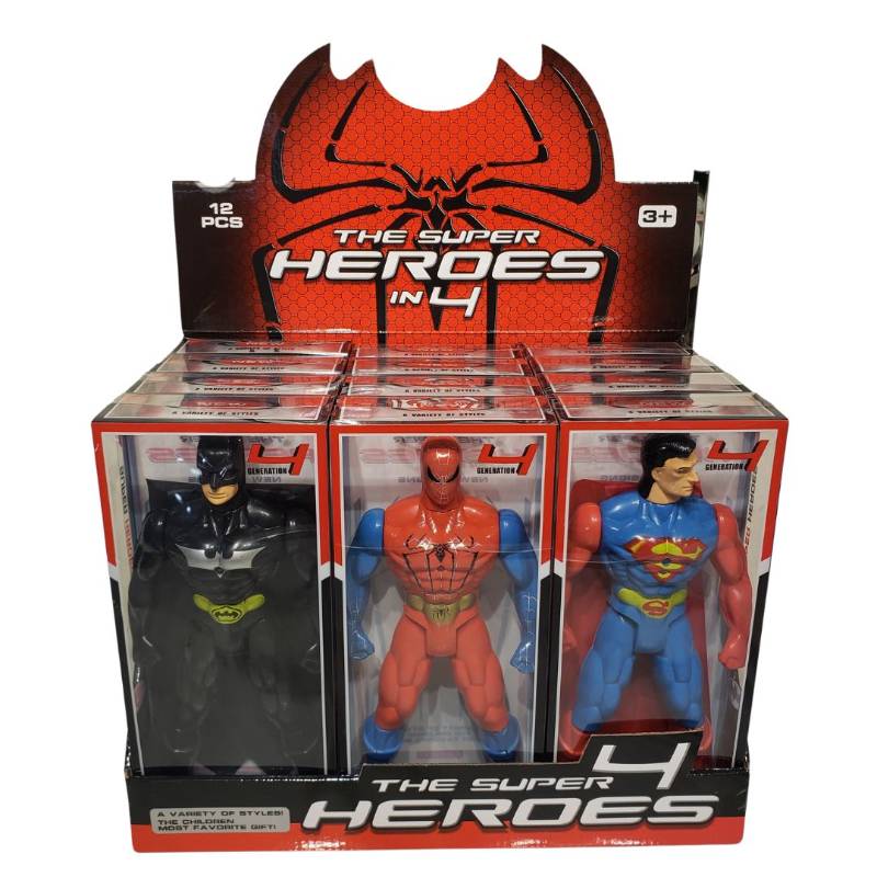 (1811) Hero Set.Batman Spiderman Superman.W Light,12Pcs D.Bx