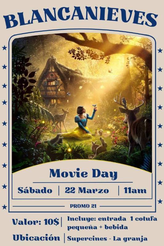 BLANCANIEVES en Súper Cines (Incluye: entrada por orden de llegada + cotufa pequeña + bebida pequeña)