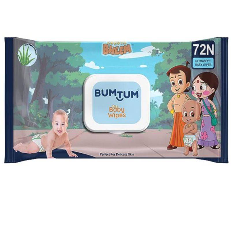 Bumtum Baby Chota Bheem Gentle Soft Moisturizing Wet Wipes (Pack of 1, 72 Pcs. Per Pack)