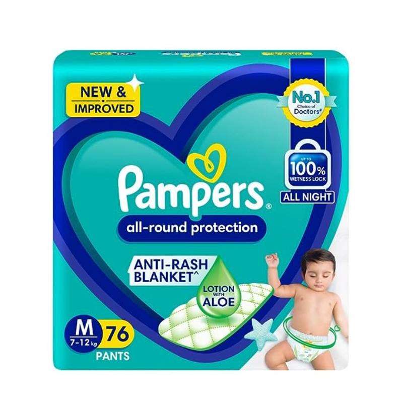 Pampers All Round Protection Pant Style Baby Diapers, Medium (M) Size, 76 Count