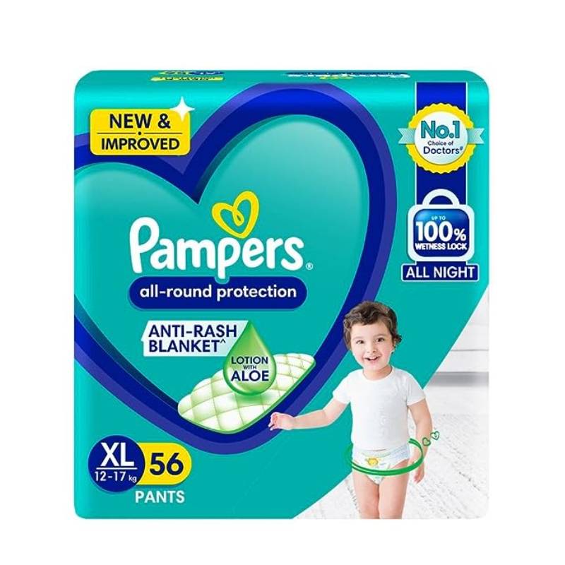 Pampers All Round Protection Pant Style Baby Diapers, X-Large (XL) Size, 56 Count