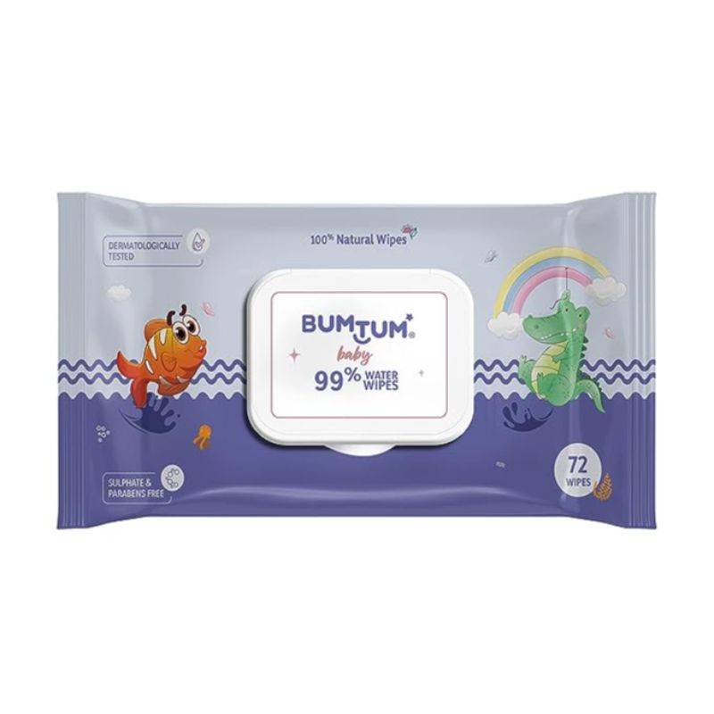 Bumtum Baby Gentle 99% Pure Water Soft Moisturizing Wet Wipes (Pack of 1, 72 Pcs. Per Pack)