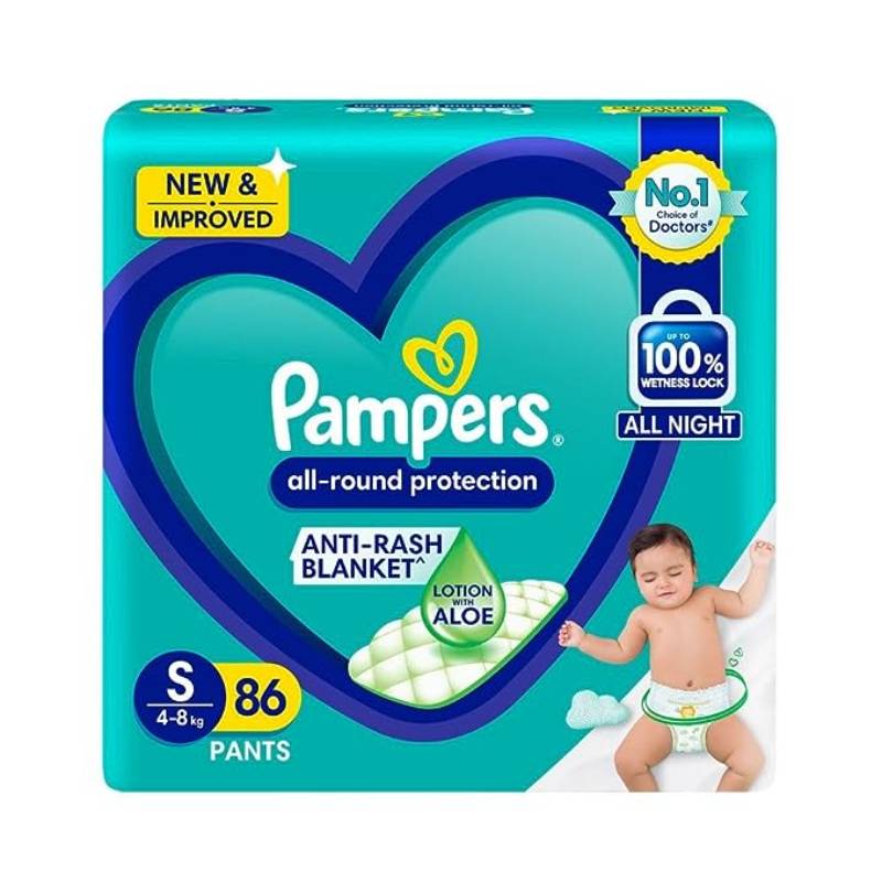 Pampers All Round Protection Pant Style Baby Diapers, Small (S) Size, 86 Count