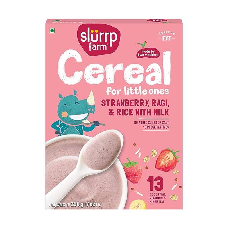 Slurrp Farm Cereal, Ragi, Rice and Strawberry with Milk 200g