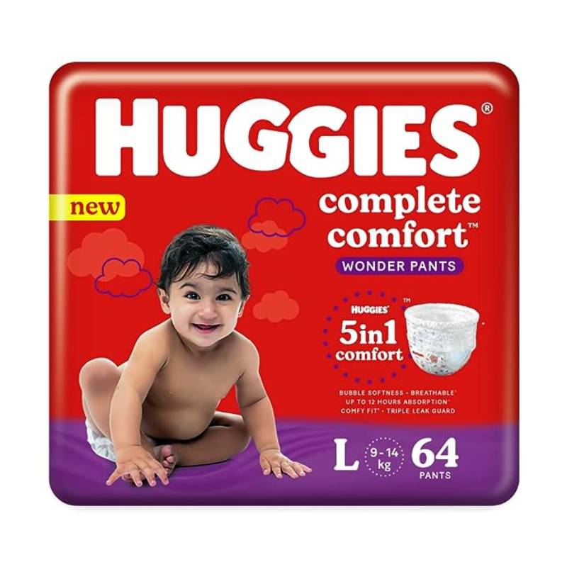 Huggies Complete Comfort Wonder Pants,Large (L) Size Baby Diaper Pants,(64 count)