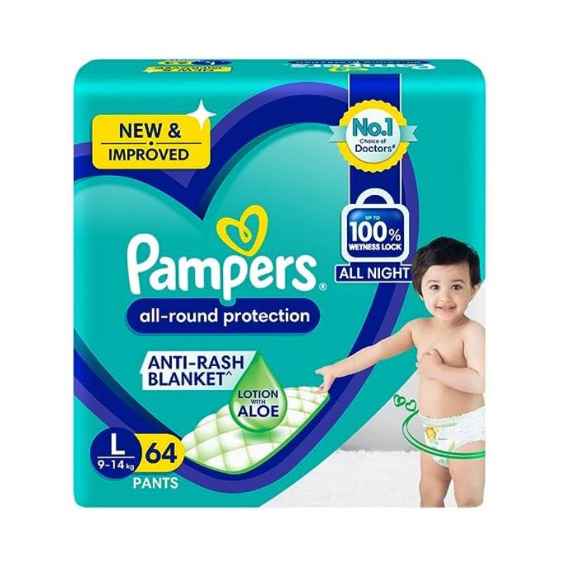 Pampers All Round Protection Pant Style Baby Diapers, Large (L) Size, 64 Count