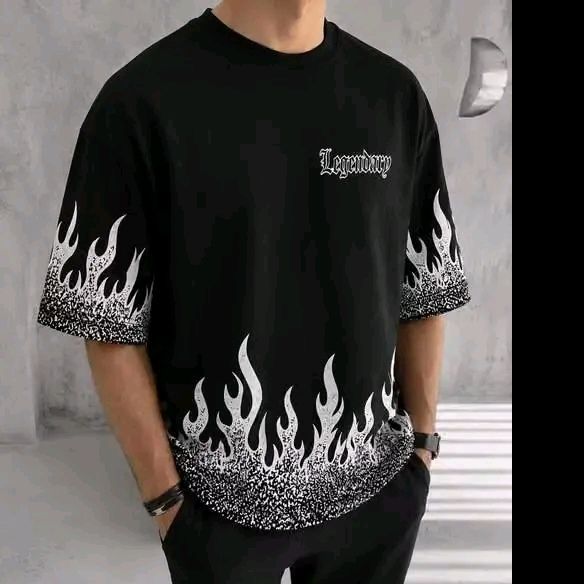Men's Oversized Flame Print Cotton T-Shirt