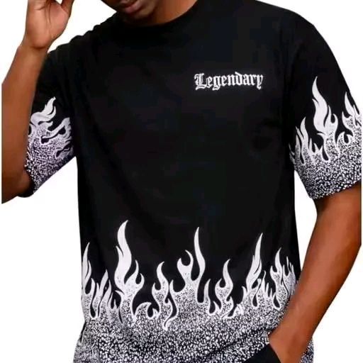 Men's Oversized Flame Print Cotton T-Shirt