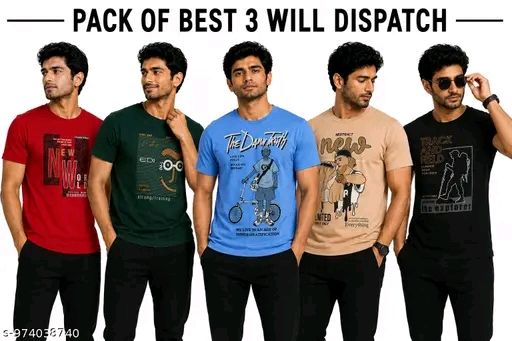 👕 Men's Cotton Regular Printed T-Shirt Combo Pack of 3