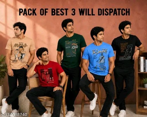 👕 Men's Cotton Regular Printed T-Shirt Combo Pack of 3