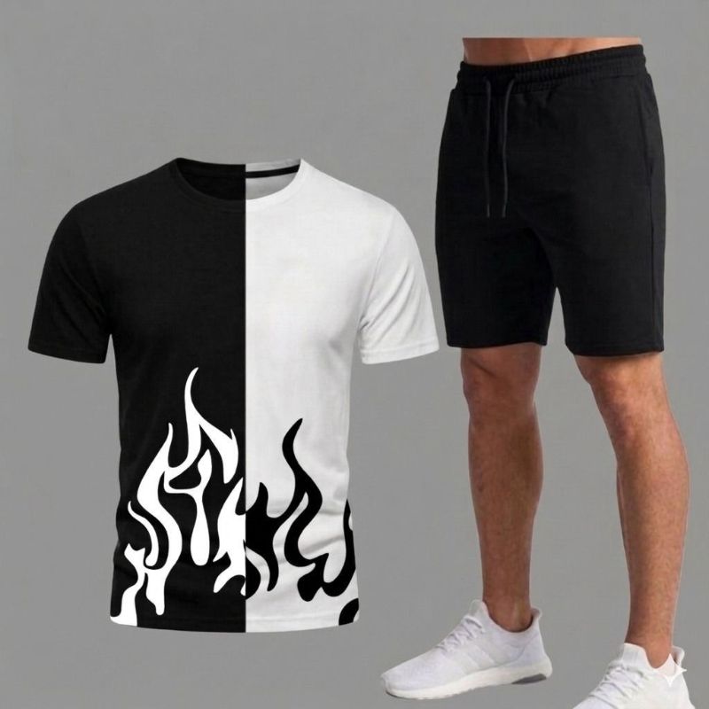 Stylish Printed Summer Track Suit for Men – Casual Loose Fit Long Sleeve T-Shirt & Pants Set