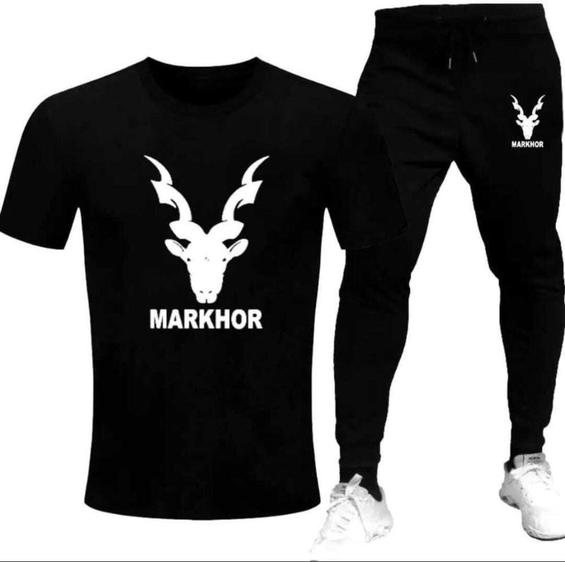 Black Trendy Markhor Printed Track Suit for Men & Boys | Soft & Comfortable Summer Wear | Lightweight Breathable Fabric