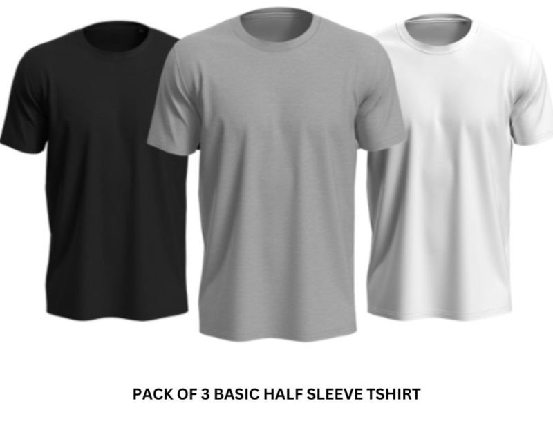 Pack of 3 Premium Half Sleeves Round Neck Plain Color T-Shirts for Men & Boys – Soft Comfortable Fabric