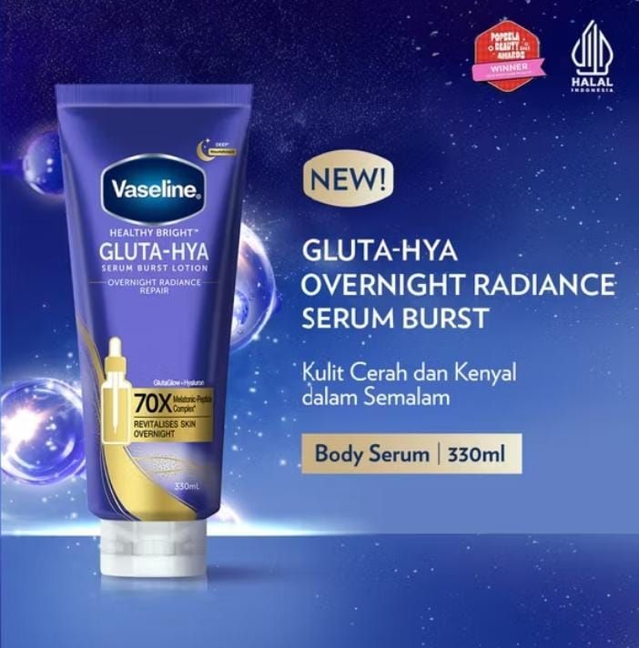 Vaseline Gluta-Hya Flawless Bright 330ml + Vaseline Gluta-Hya Overnight 200ml.