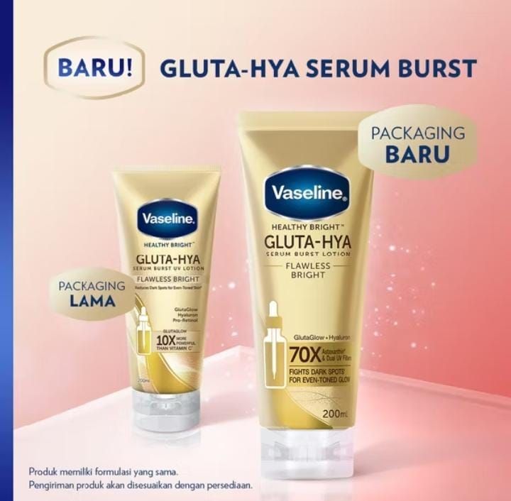 Vaseline Gluta-Hya Flawless Bright 330ml + Vaseline Gluta-Hya Overnight 200ml.