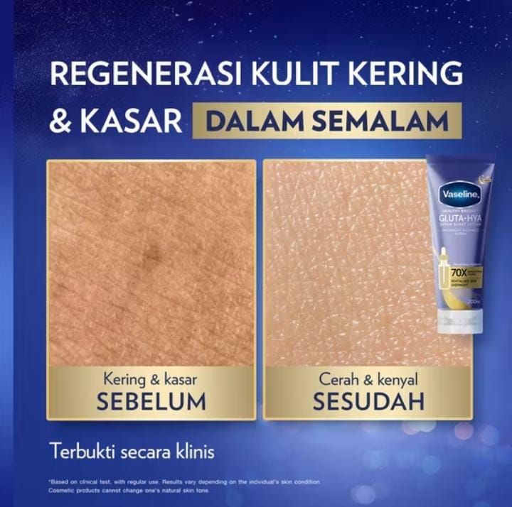 Vaseline Gluta-Hya Flawless Bright 330ml + Vaseline Gluta-Hya Overnight 200ml.