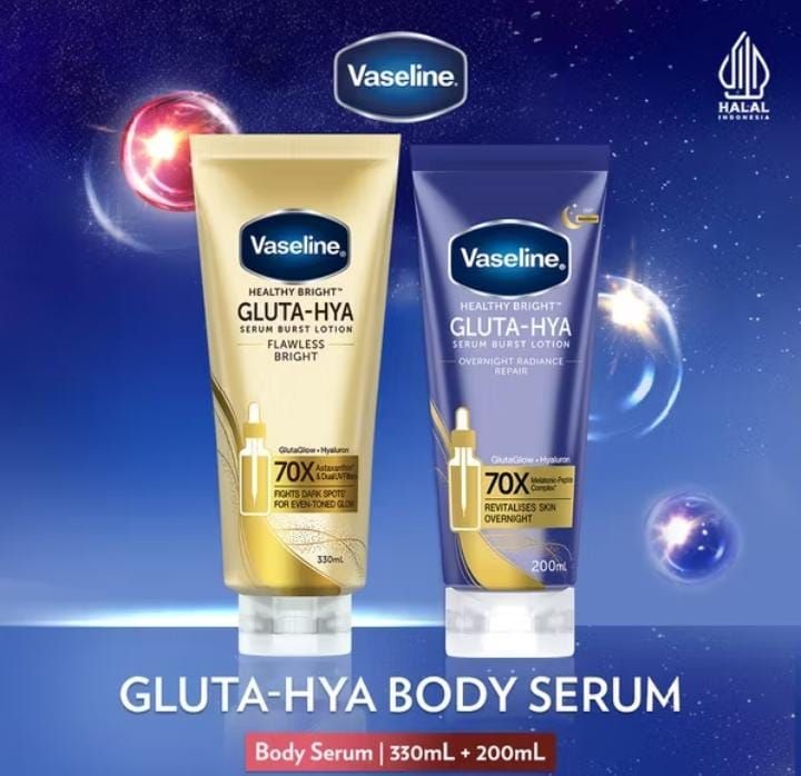 Vaseline Gluta-Hya Flawless Bright 330ml + Vaseline Gluta-Hya Overnight 200ml.