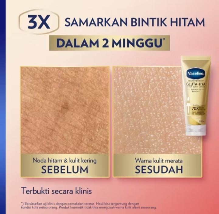 Vaseline Gluta-Hya Flawless Bright 330ml + Vaseline Gluta-Hya Overnight 200ml.