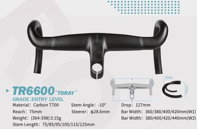 Manillar carbono integrado TR6600 420*440*75 NEGRO TSL180T