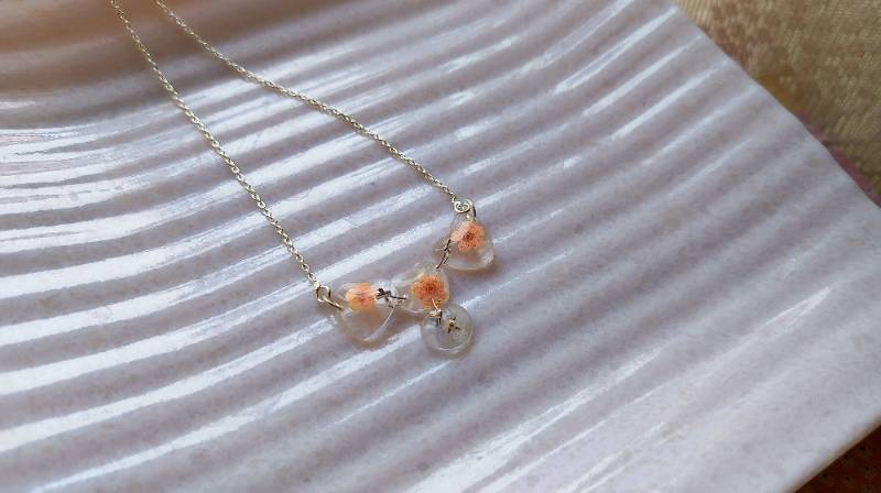 Plum Blossom  & Forget Me Not Necklace