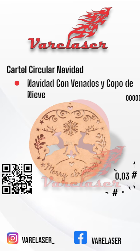 Cartel Circular Navidad Con Venados y Copo de Nieve