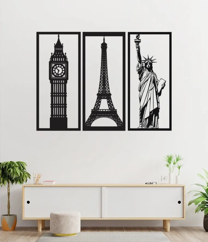 Cuadro Monumentos Historicos Estatua de la Libertad, Eiffel y Big Ben