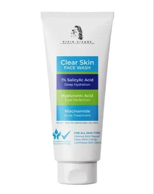 Vivid Visage Clear Skin Face Wash with Salicylic Acid, Hyaluronic Acid & Niacinamide - Oil Control & Acne Treatment for All Skin Types