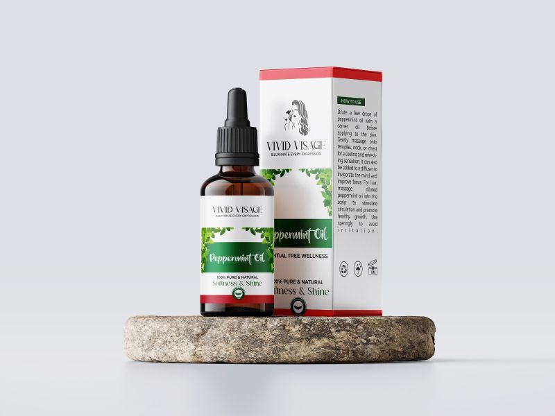 Vivid Visage Pure Peppermint Essential Oil – USDA Organic Certified, Cold-Pressed Mint Oil for Scalp Stimulation, Hair Growth & Cooling Face Toner | Natural Menthol-Rich Oil for Oily Skin & Dandruff Relief