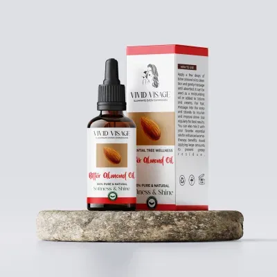 Vivid Visage Bitter Almond Oil – pure, cold-pressed oil for nourished skin, strong hair, and natural radiance.