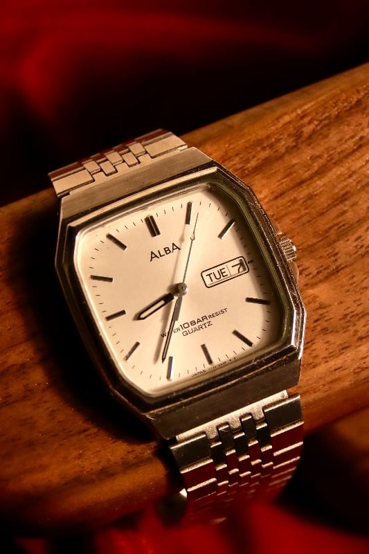 Alba Vintage Square Day/Date Quartz Watch