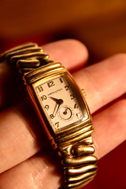 Hamilton Art Deco Quartz Watch In Gold