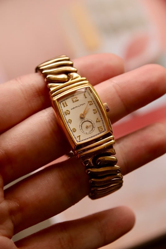 Hamilton Art Deco Quartz Women's Watch In Gold