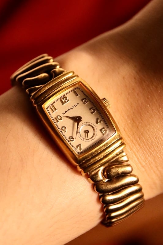 Hamilton Art Deco Quartz Watch In Gold