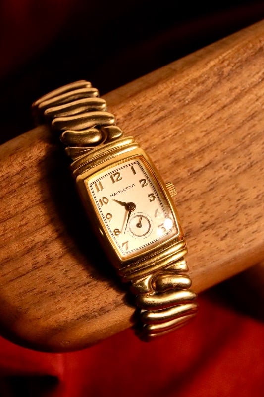 Hamilton Art Deco Quartz Watch In Gold