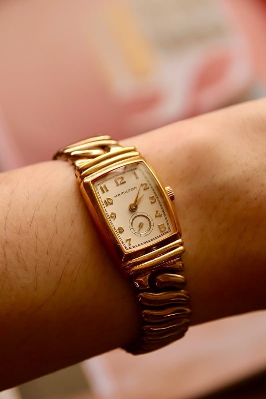 Hamilton Art Deco Quartz Women's Watch In Gold