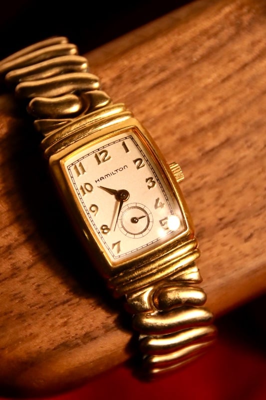 Hamilton Art Deco Quartz Watch In Gold