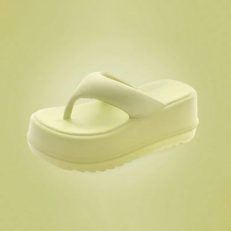 Women's 6.5cm Thick-Sole EVA, Soft Bottom Non-Slip Fashionable Goddess Style Wedge Flip Flops, Green