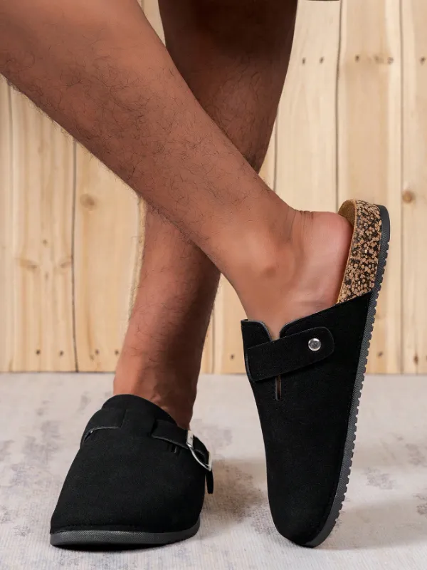Trendy Fashion Men's Vintage Slip-On Loafers - Casual Mules with Buckle Strap, Black