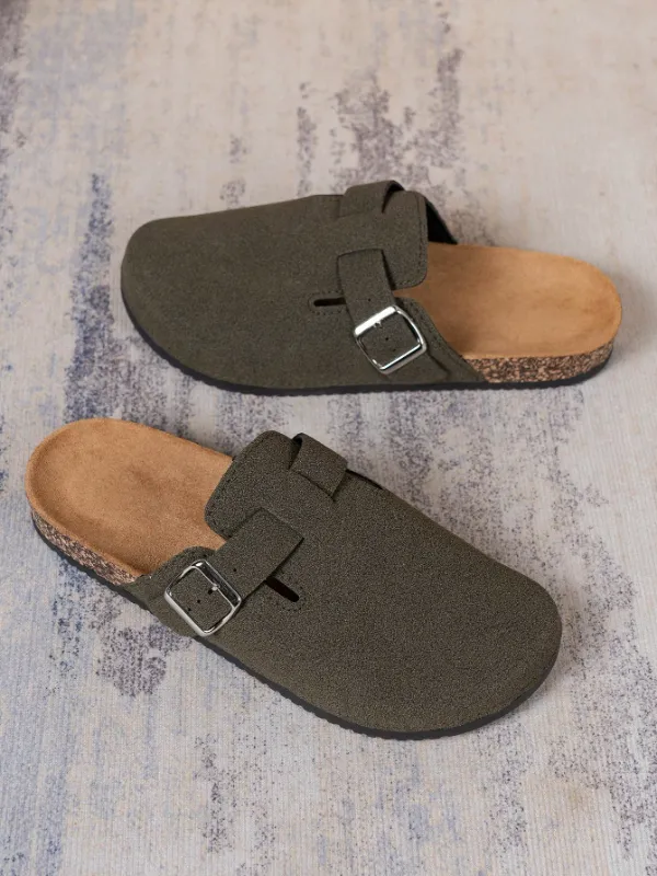 Trendy Fashion Men's Vintage Slip-On Loafers - Casual Mules with Buckle Strap, Green A