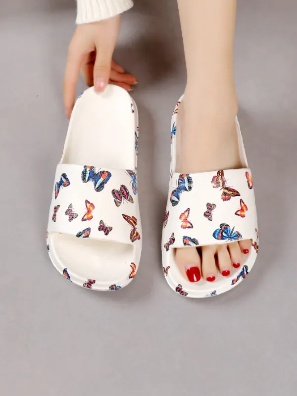 Women's Cushy Butterfly Graffiti Print Slip-Ons