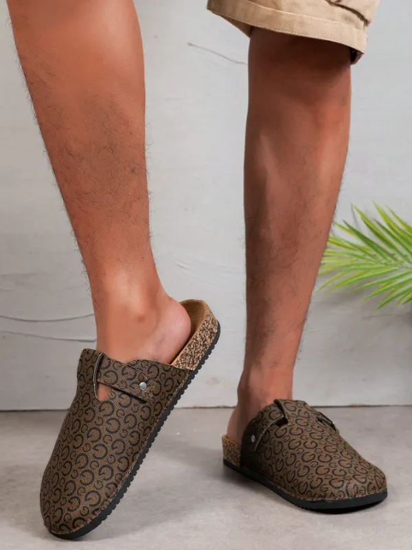 Trendy Fashion Men's Vintage Slip-On Loafers - Casual Mules with Buckle Strap, Brown with G Patterns