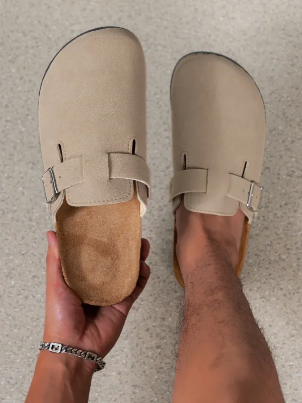 Trendy Fashion Men's Vintage Slip-On Loafers - Casual Mules with Buckle Strap, Brown E