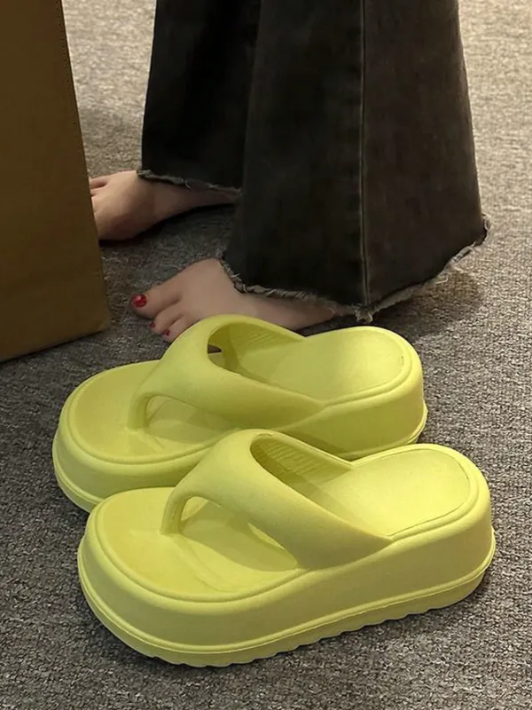 Women's 6.5cm Thick-Sole EVA, Soft Bottom Non-Slip Fashionable Goddess Style Wedge Flip Flops, Green