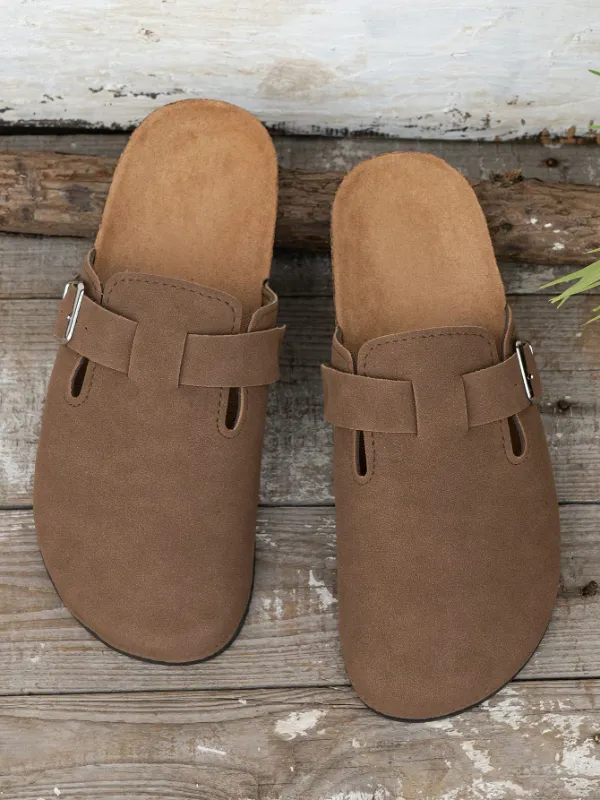 Trendy Fashion Men's Vintage Slip-On Loafers - Casual Mules with Buckle Strap, Brown B