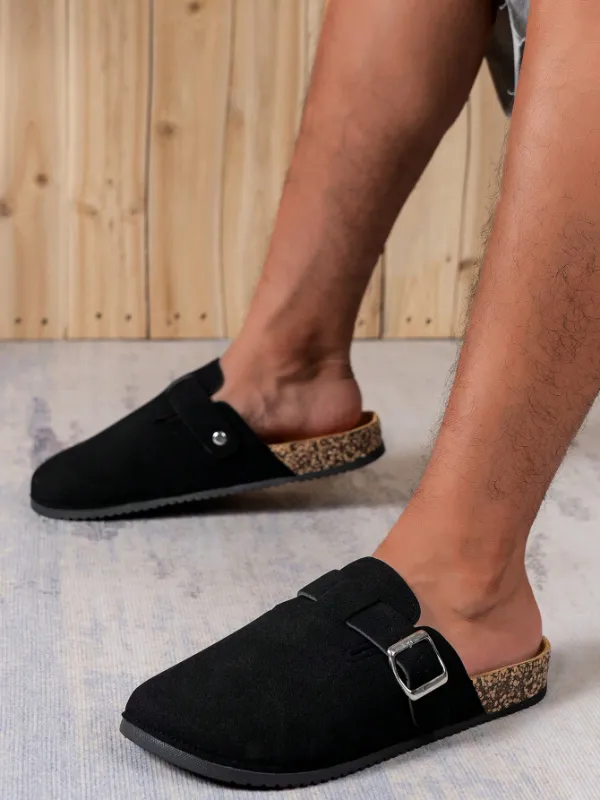 Trendy Fashion Men's Vintage Slip-On Loafers - Casual Mules with Buckle Strap, Black