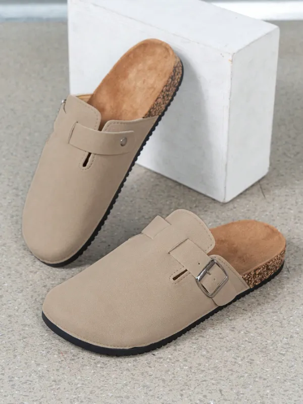Trendy Fashion Men's Vintage Slip-On Loafers - Casual Mules with Buckle Strap, Brown E