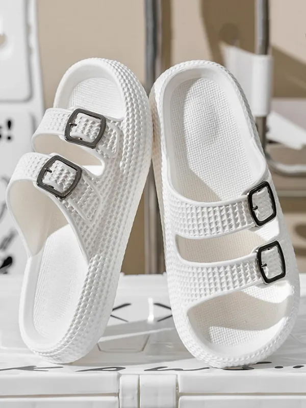 Men's / Unisex Buckle Decor Slippers, White, Lightweight EVA Slides, Non-Slip Open Toe Shoes For Indoor Outdoor