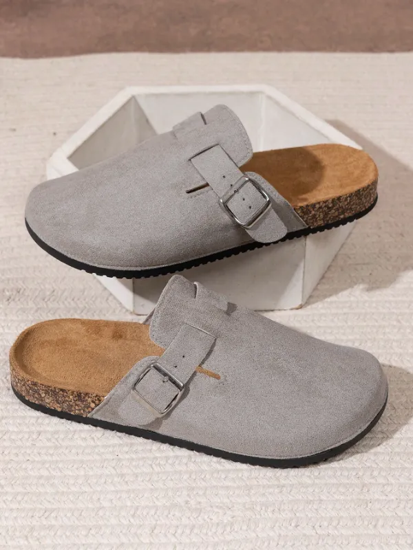 Trendy Fashion Men's Vintage Slip-On Loafers - Casual Mules with Buckle Strap, Grey B